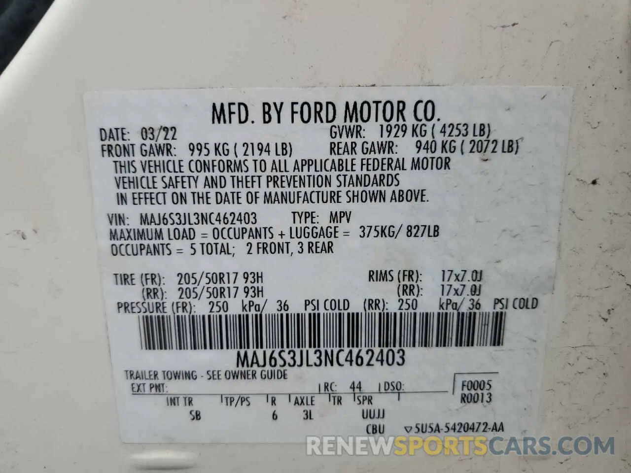 13 fotografías del automóvil dañado MAJ6S3JL3NC462403 FORD ECOSPORT 2022