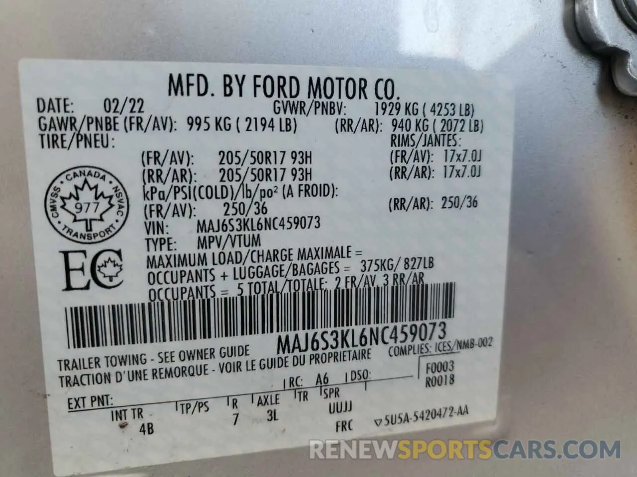 14 fotografías del automóvil dañado MAJ6S3KL6NC459073 FORD ECOSPORT 2022