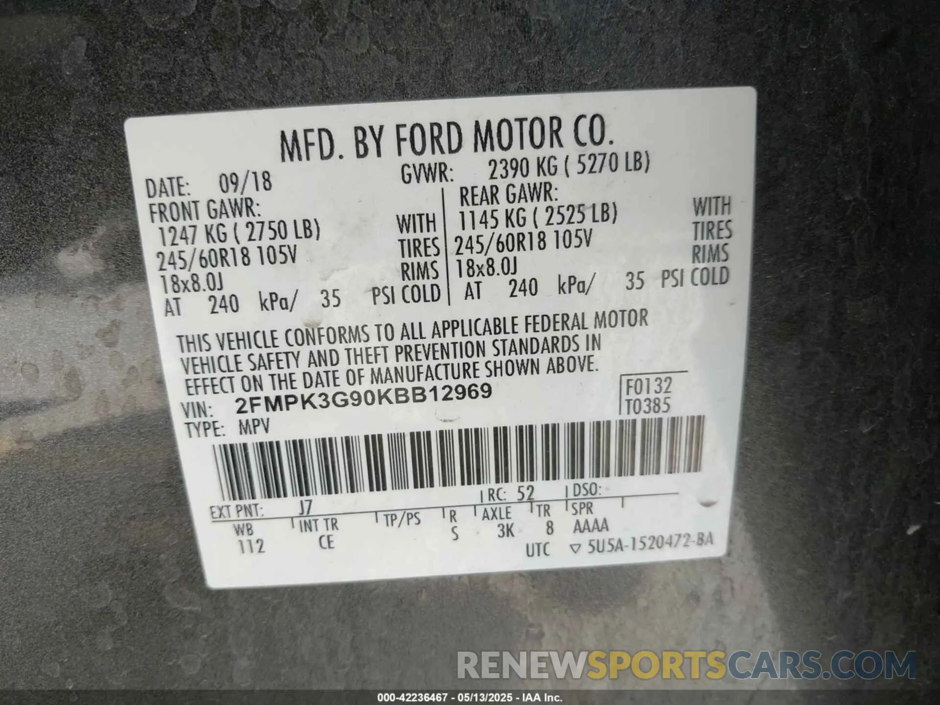 9 fotografías del automóvil dañado 2FMPK3G90KBB12969 FORD EDGE 2019