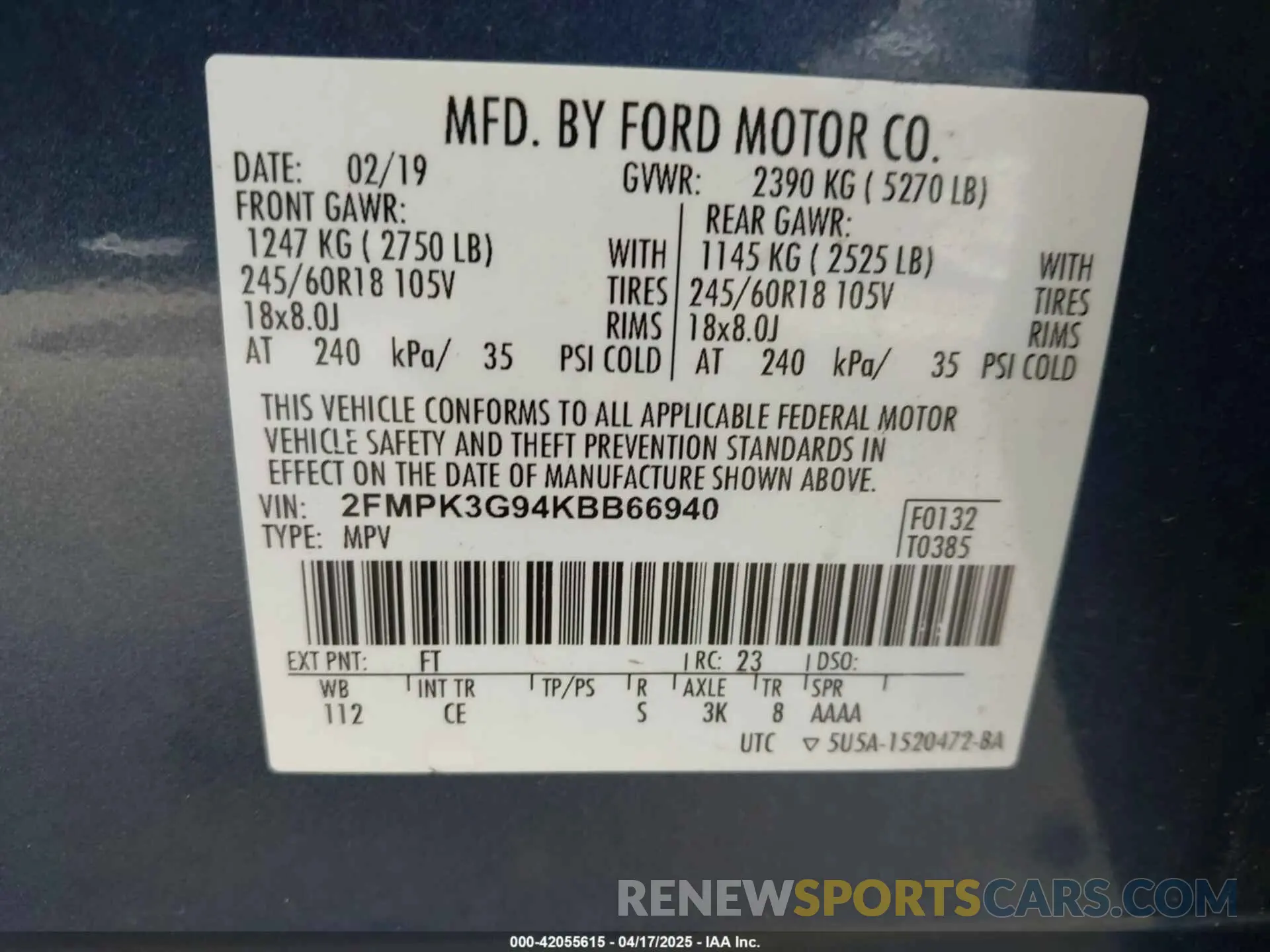 9 fotografías del automóvil dañado 2FMPK3G94KBB66940 FORD EDGE 2019