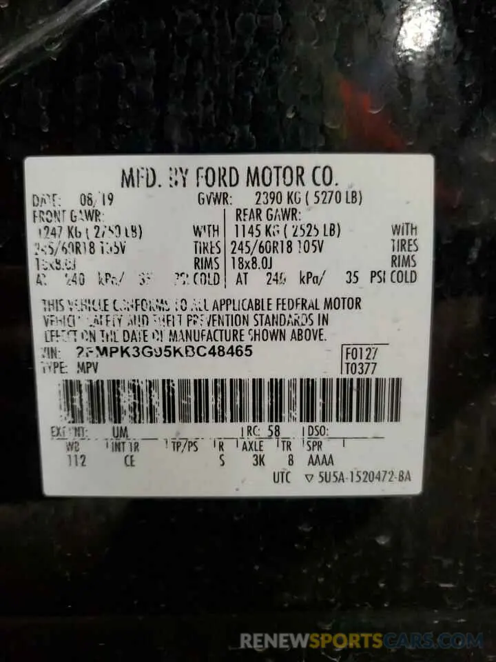 13 fotografías del automóvil dañado 2FMPK3G95KBC48465 FORD EDGE 2019