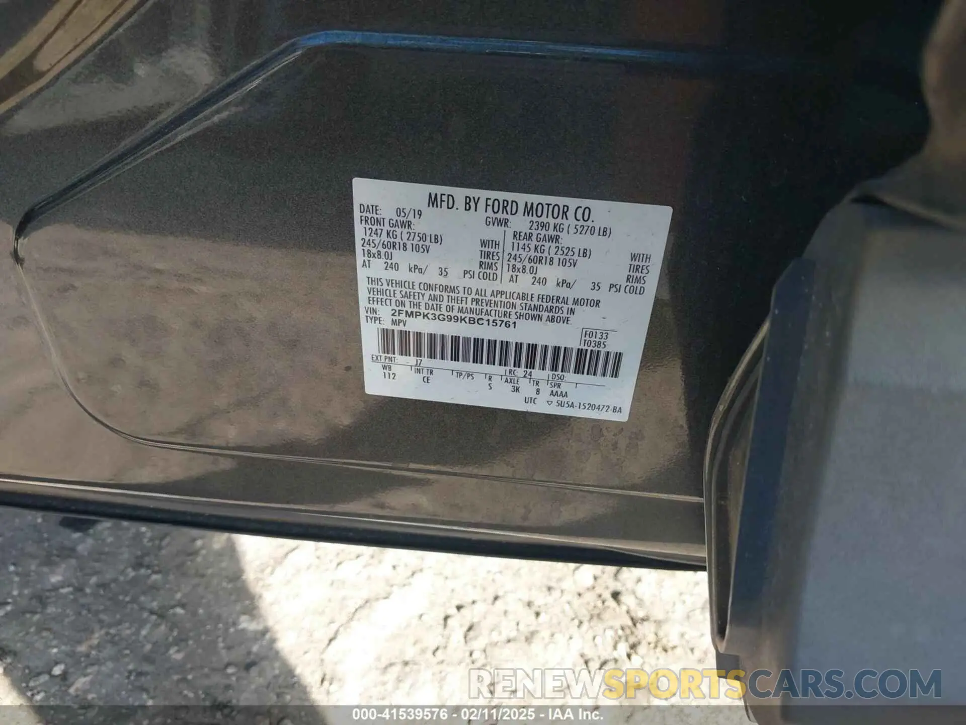 9 fotografías del automóvil dañado 2FMPK3G99KBC15761 FORD EDGE 2019