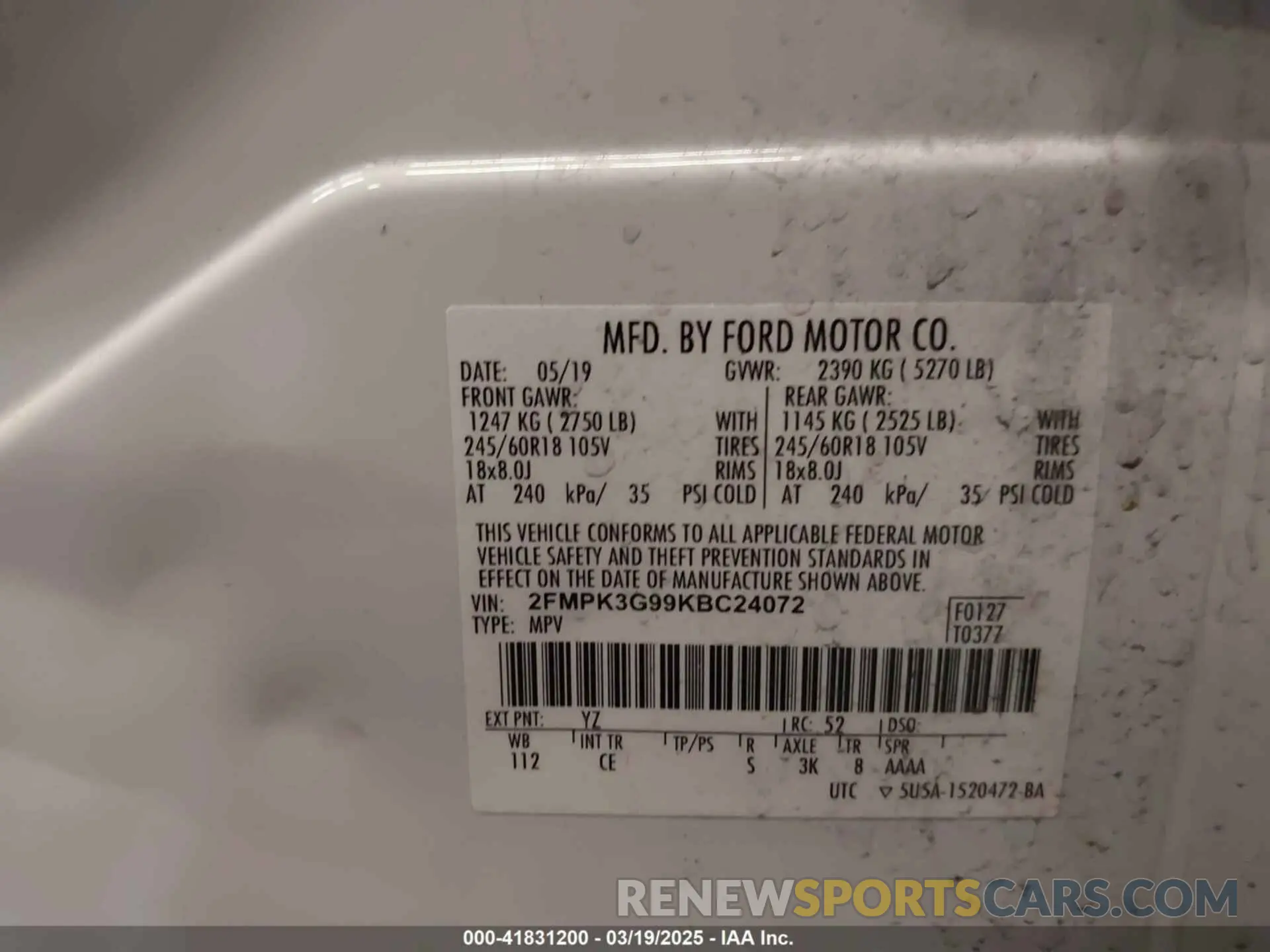9 fotografías del automóvil dañado 2FMPK3G99KBC24072 FORD EDGE 2019