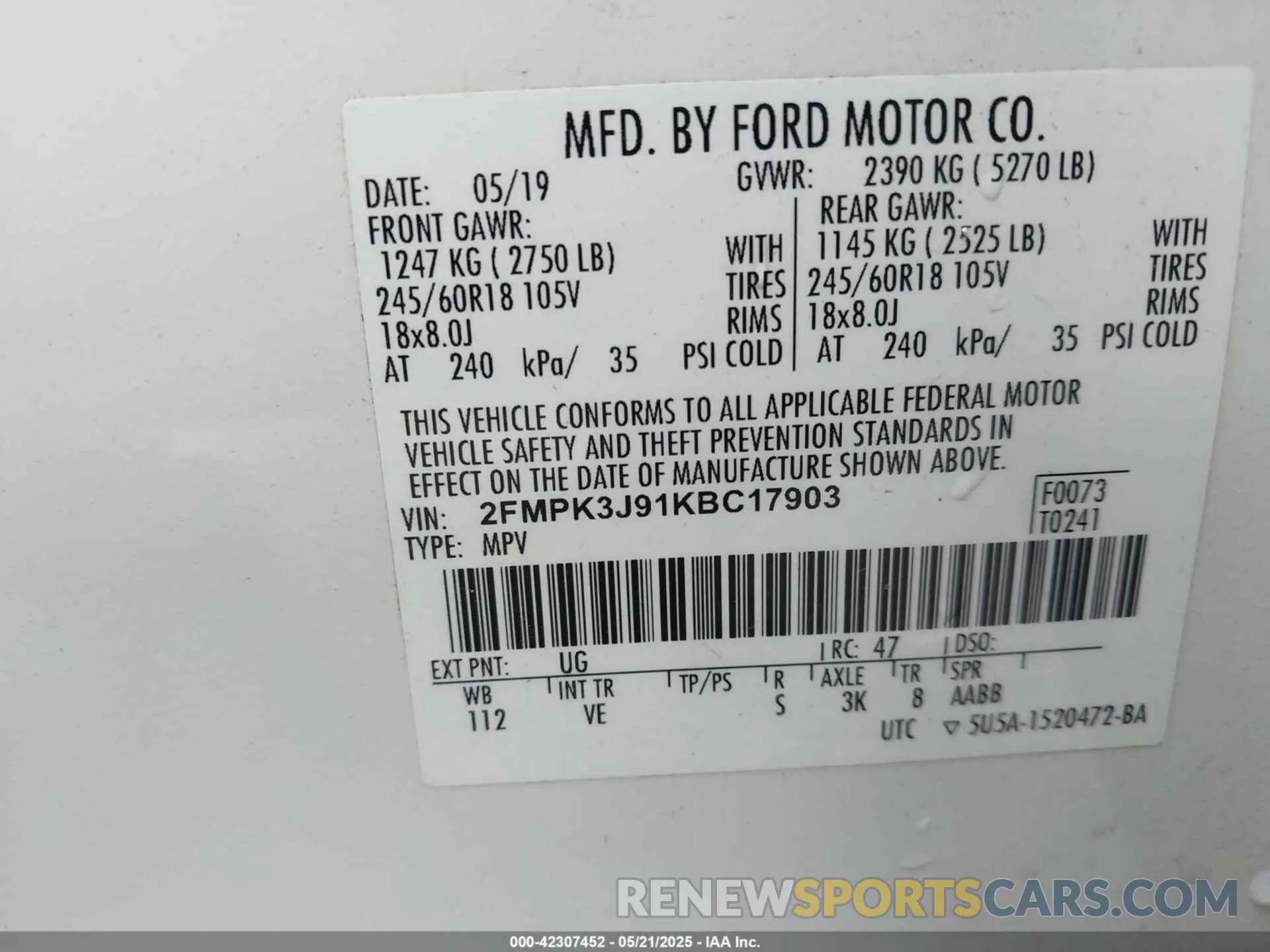 9 fotografías del automóvil dañado 2FMPK3J91KBC17903 FORD EDGE 2019