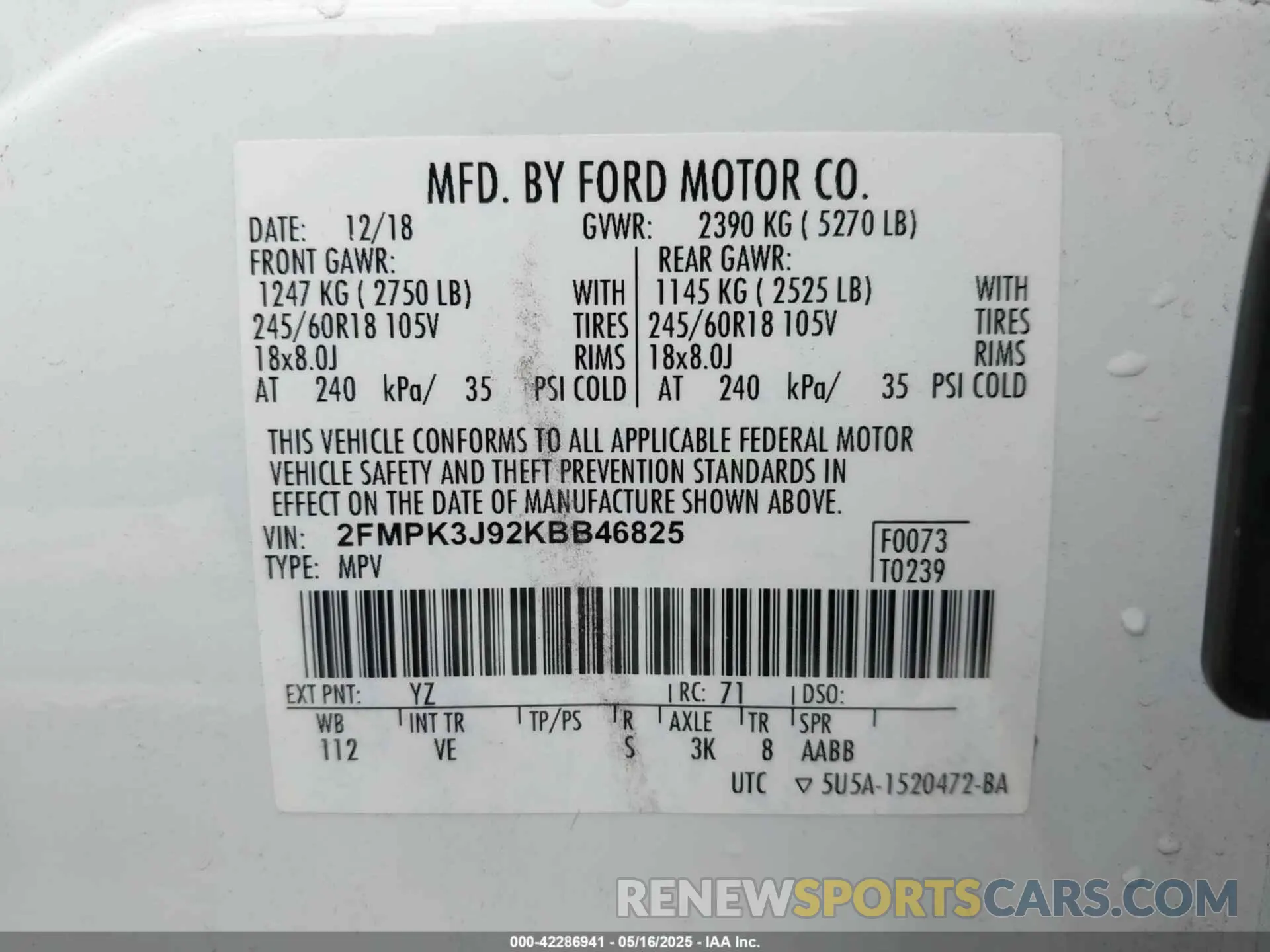 9 fotografías del automóvil dañado 2FMPK3J92KBB46825 FORD EDGE 2019