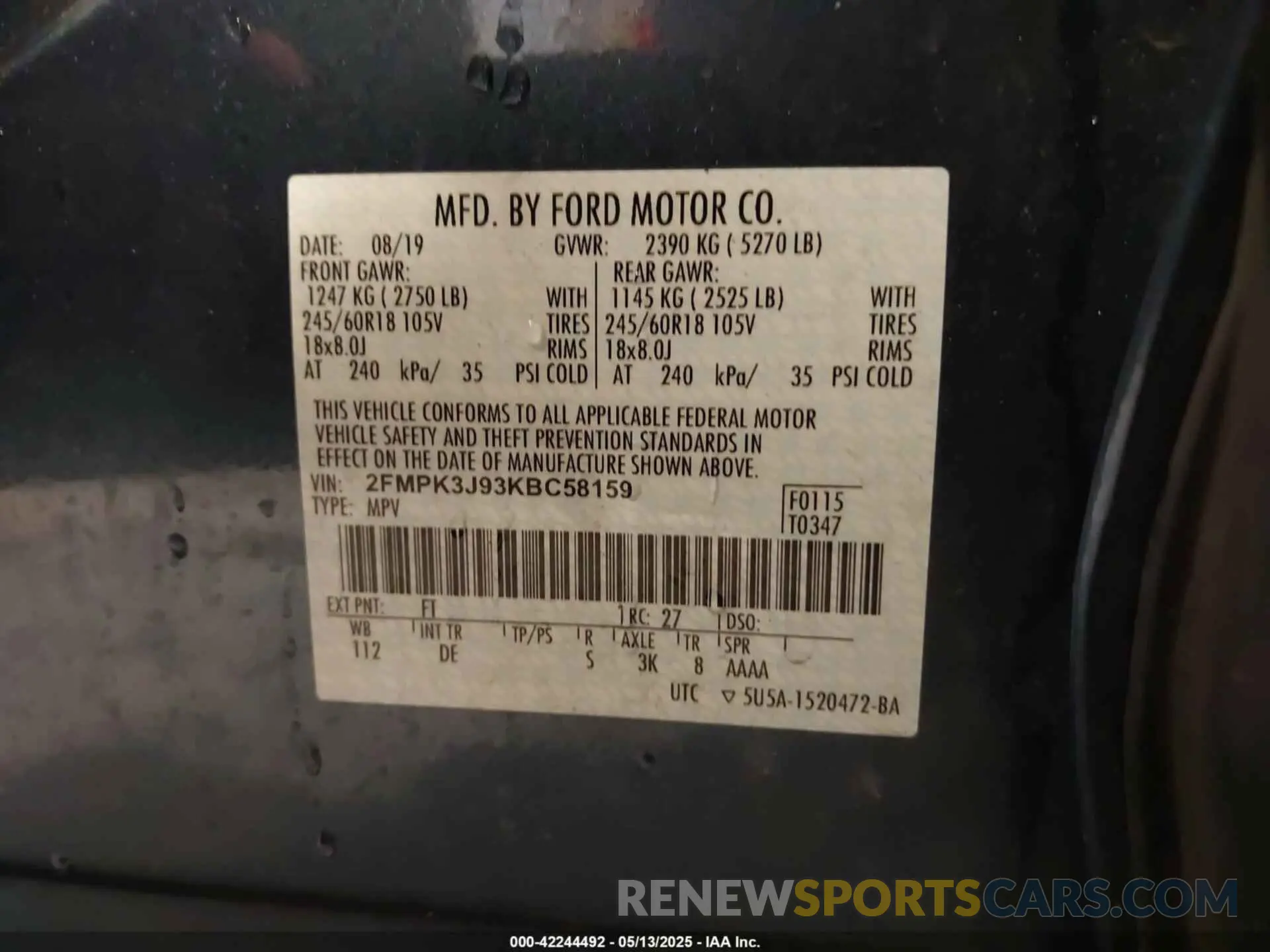9 fotografías del automóvil dañado 2FMPK3J93KBC58159 FORD EDGE 2019