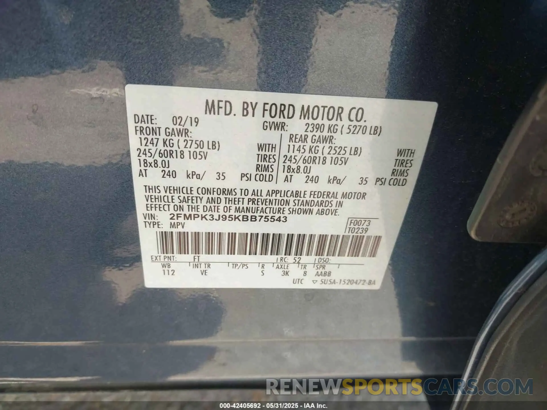 9 fotografías del automóvil dañado 2FMPK3J95KBB75543 FORD EDGE 2019