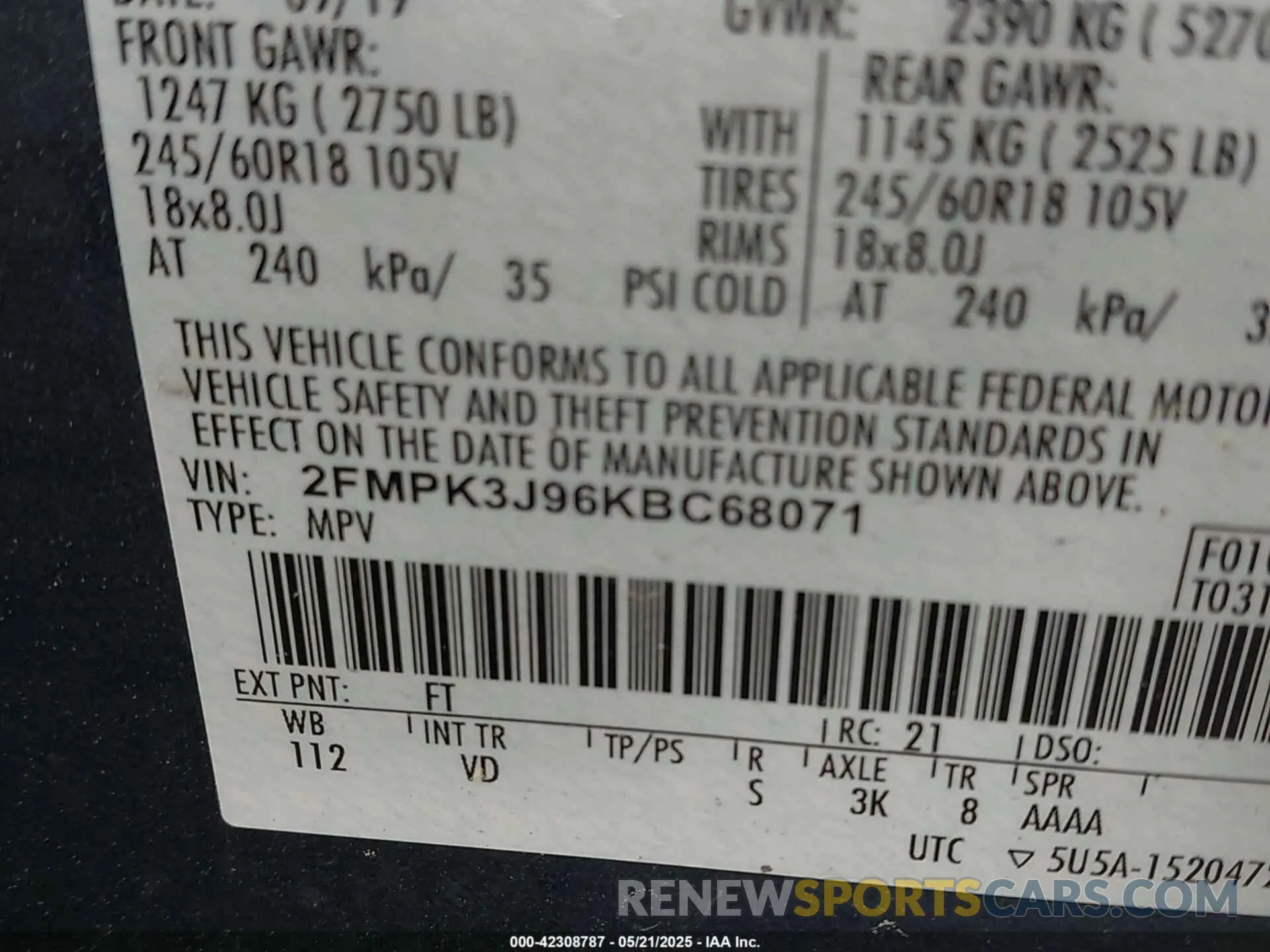 9 fotografías del automóvil dañado 2FMPK3J96KBC68071 FORD EDGE 2019