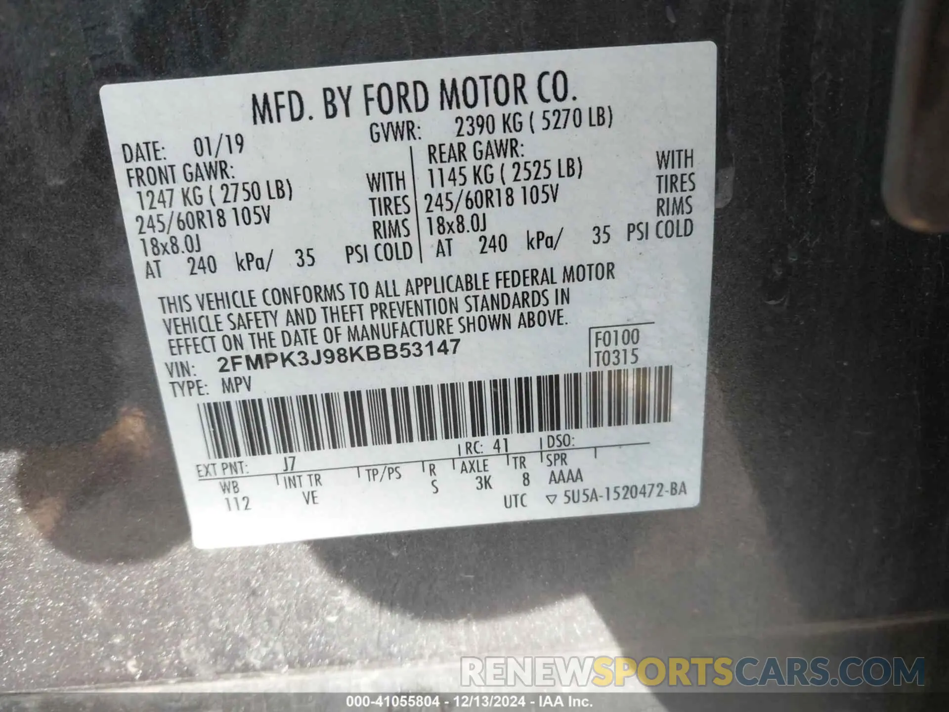 9 fotografías del automóvil dañado 2FMPK3J98KBB53147 FORD EDGE 2019