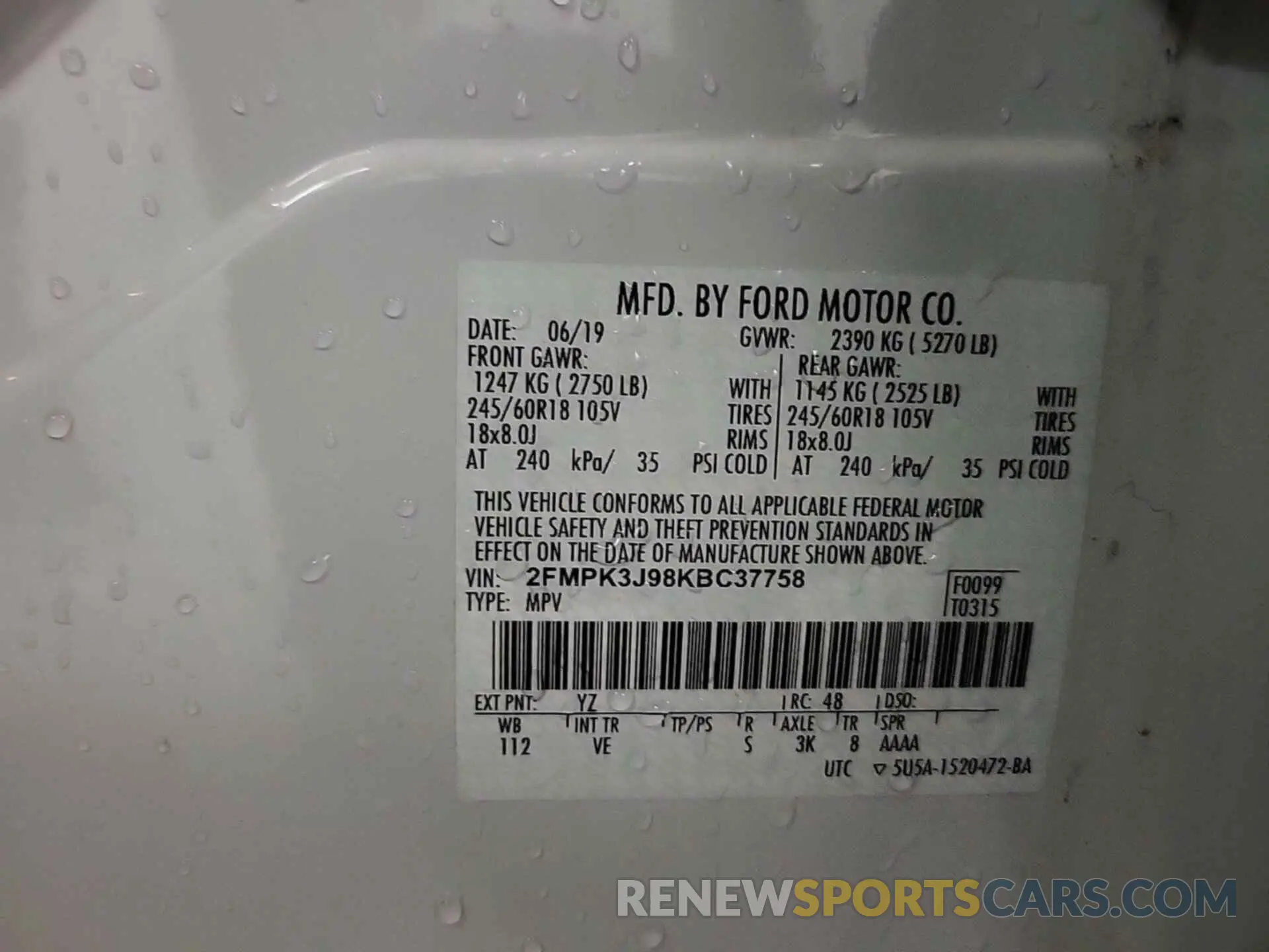 28 fotografías del automóvil dañado 2FMPK3J98KBC37758 FORD EDGE 2019