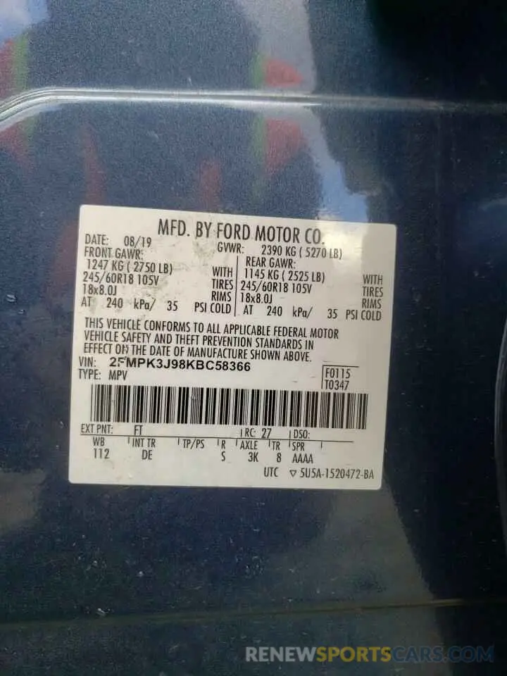 13 fotografías del automóvil dañado 2FMPK3J98KBC58366 FORD EDGE 2019