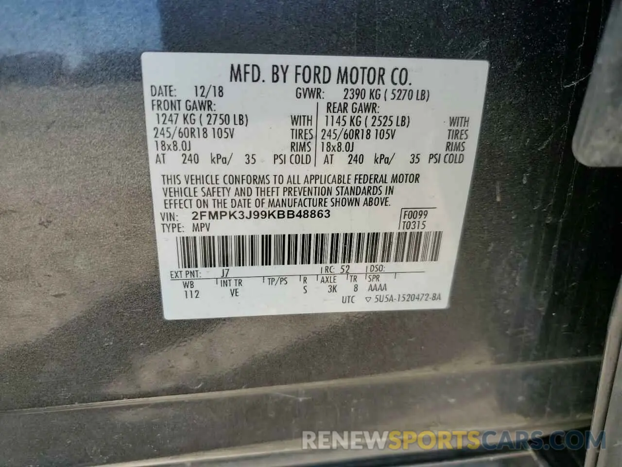 16 fotografías del automóvil dañado 2FMPK3J99KBB48863 FORD EDGE 2019
