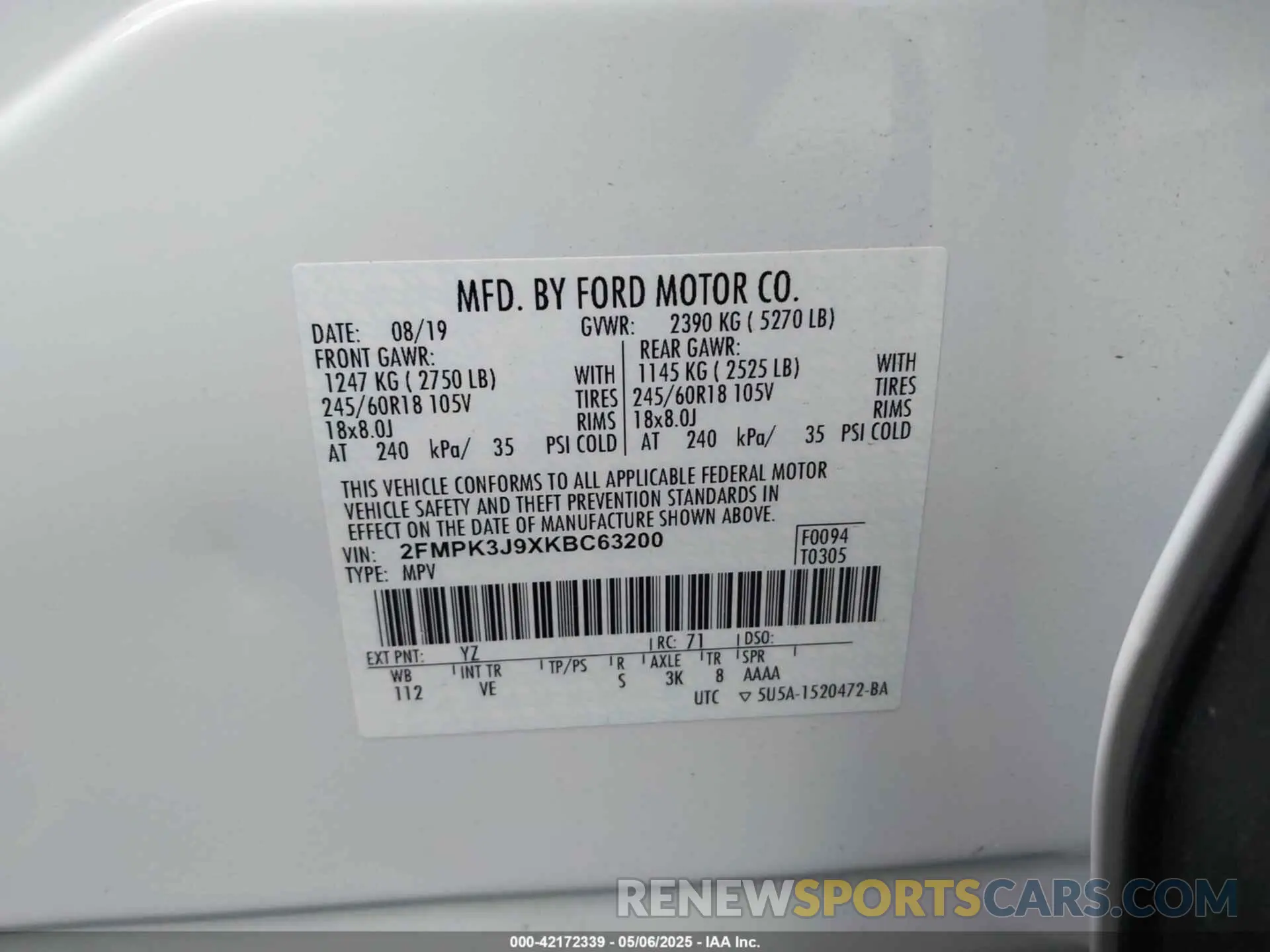 9 fotografías del automóvil dañado 2FMPK3J9XKBC63200 FORD EDGE 2019