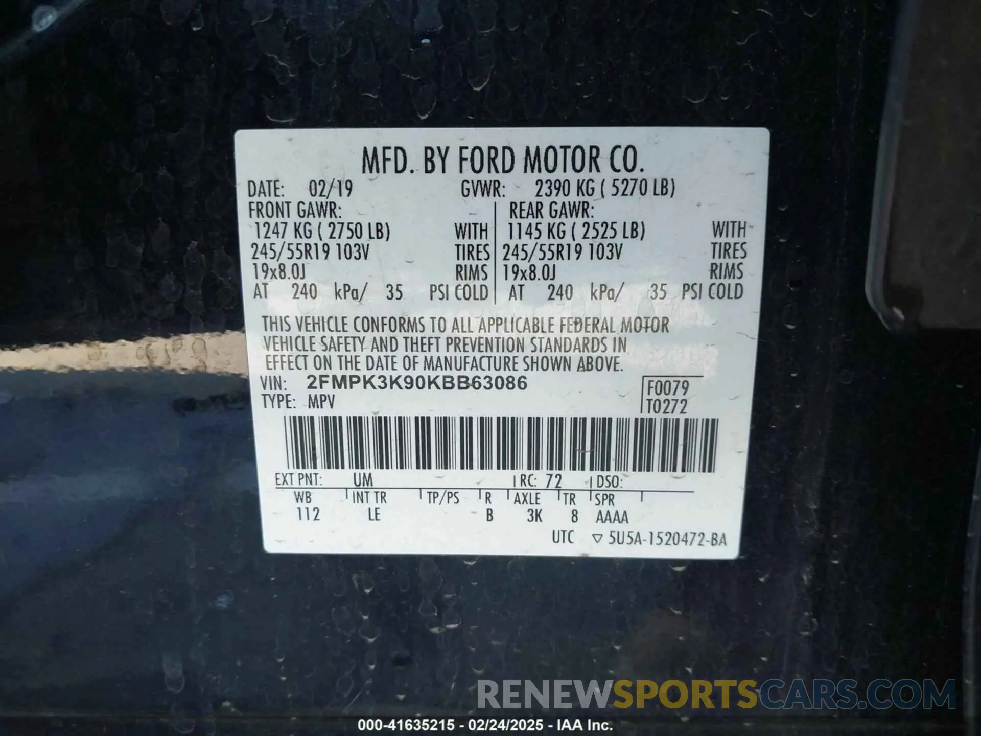 9 fotografías del automóvil dañado 2FMPK3K90KBB63086 FORD EDGE 2019