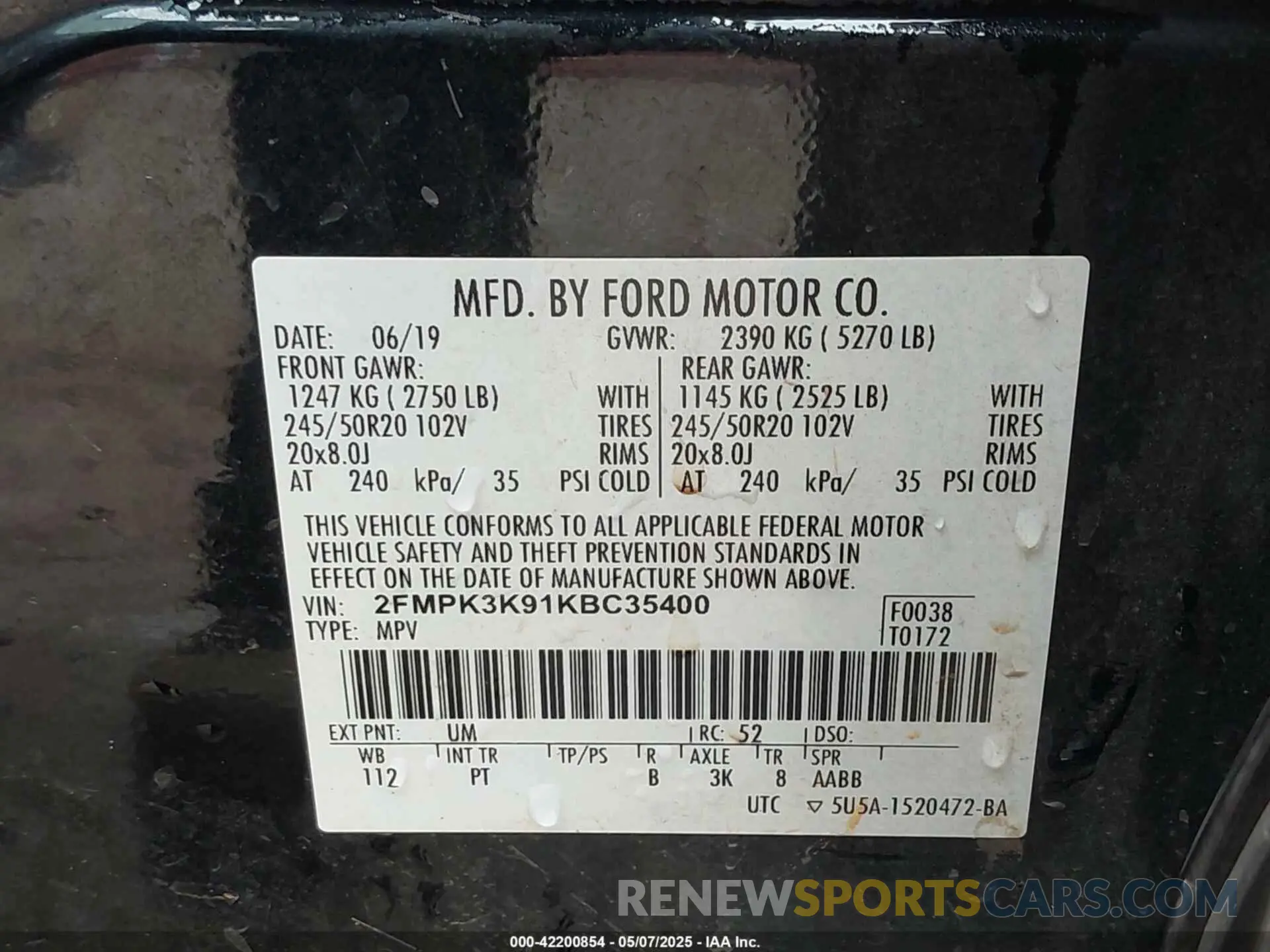 9 fotografías del automóvil dañado 2FMPK3K91KBC35400 FORD EDGE 2019