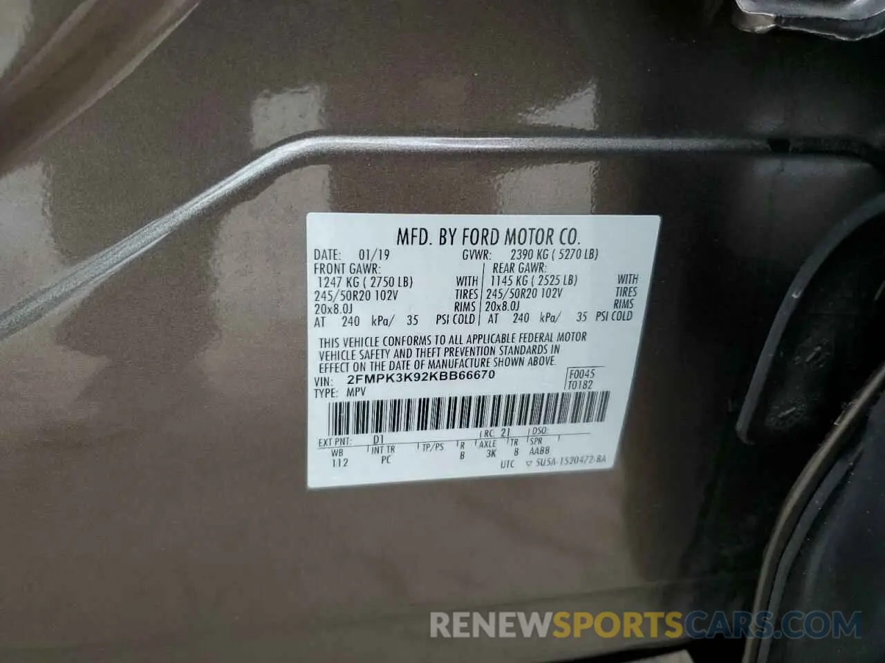 15 fotografías del automóvil dañado 2FMPK3K92KBB66670 FORD EDGE 2019