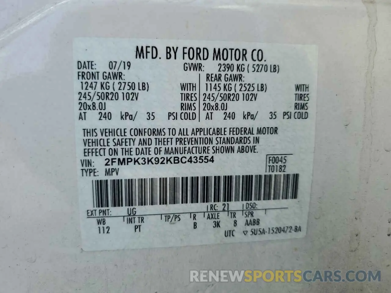 13 fotografías del automóvil dañado 2FMPK3K92KBC43554 FORD EDGE 2019