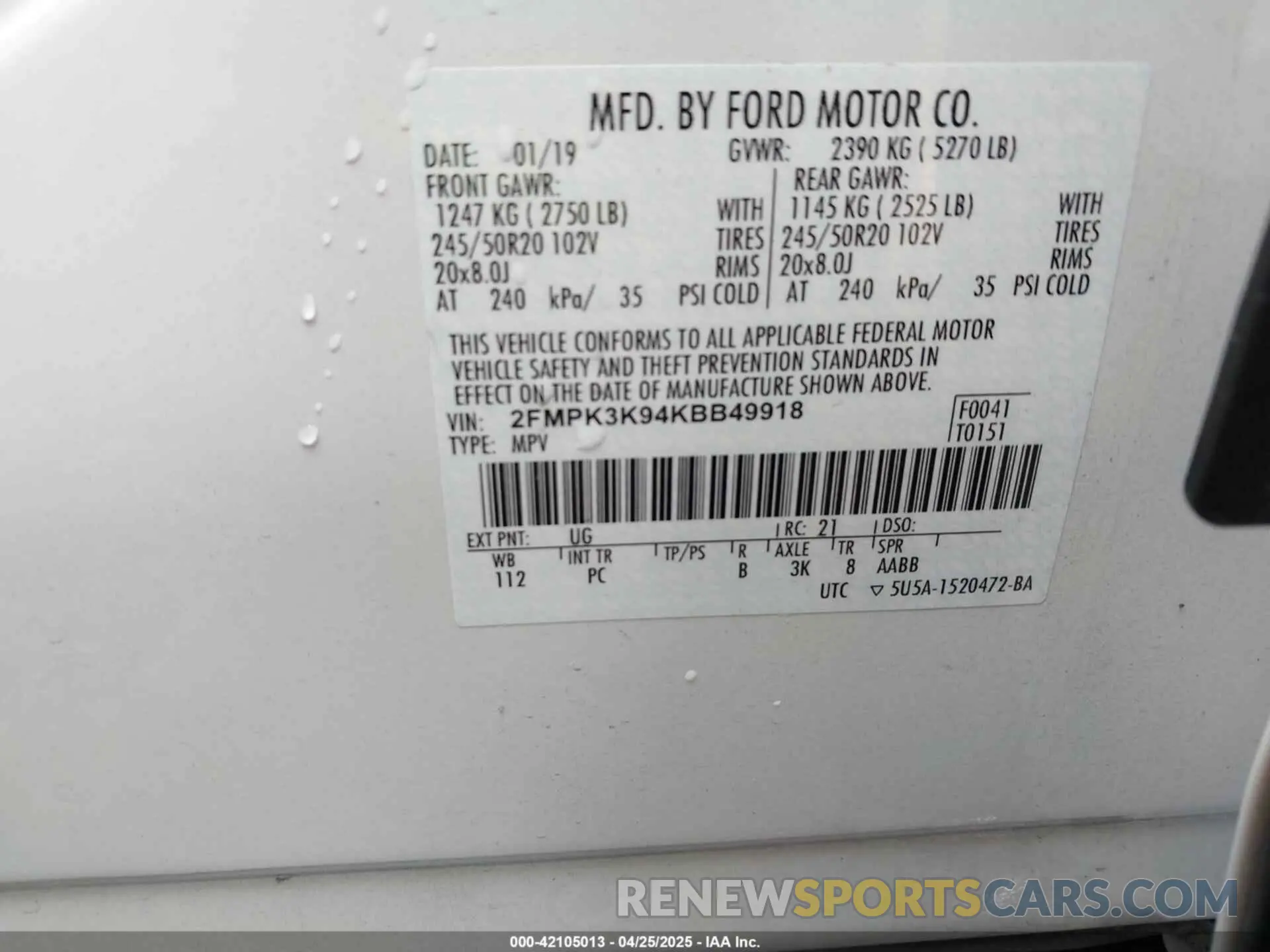 9 fotografías del automóvil dañado 2FMPK3K94KBB49918 FORD EDGE 2019