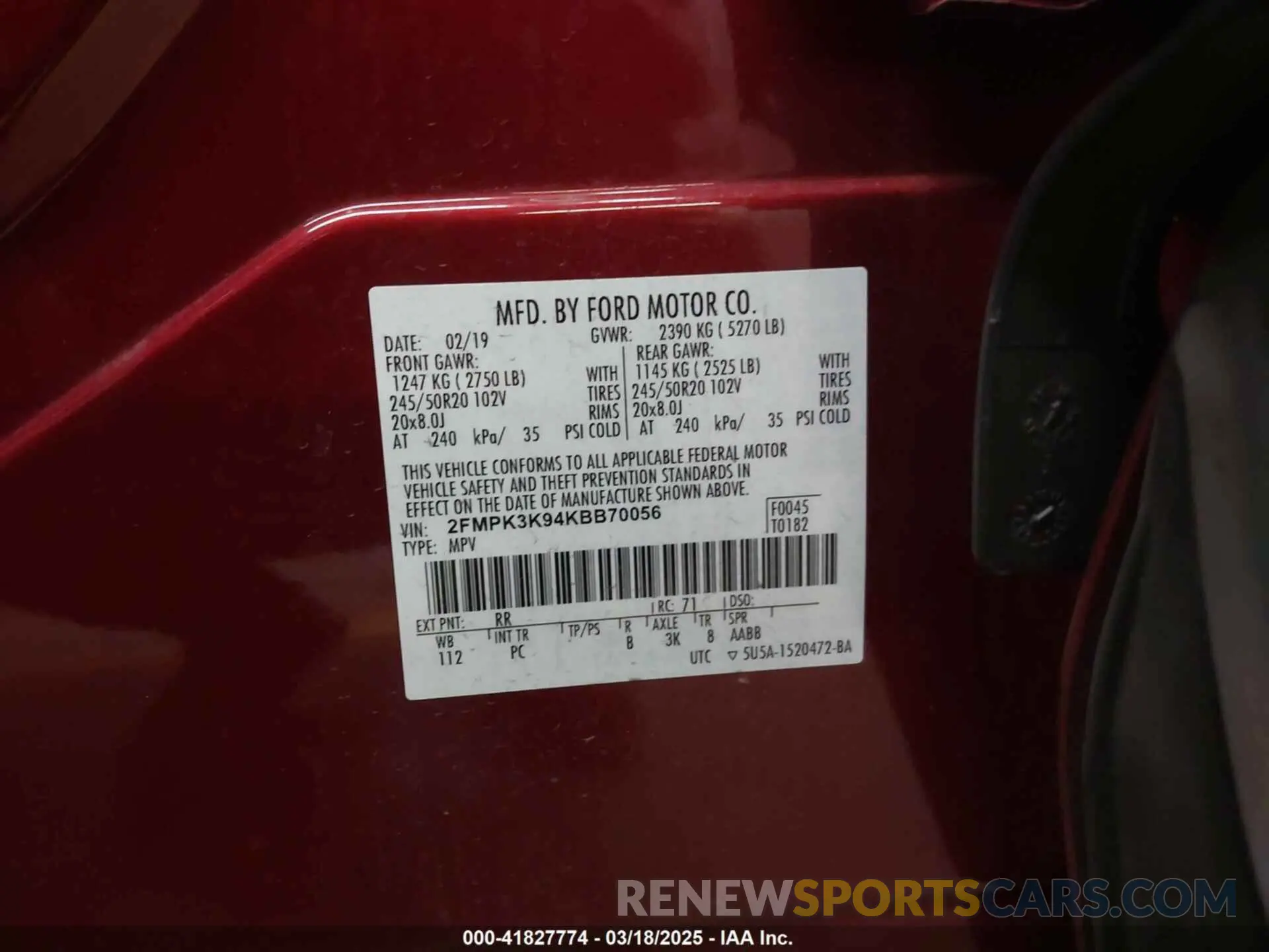 9 fotografías del automóvil dañado 2FMPK3K94KBB70056 FORD EDGE 2019