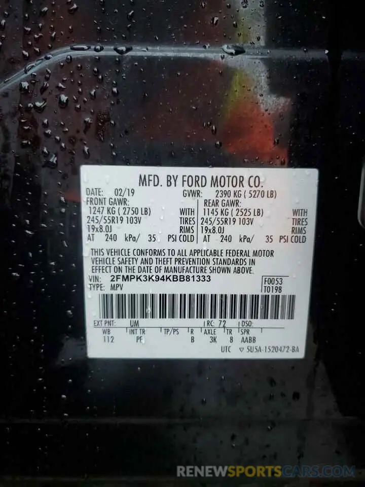 13 fotografías del automóvil dañado 2FMPK3K94KBB81333 FORD EDGE 2019