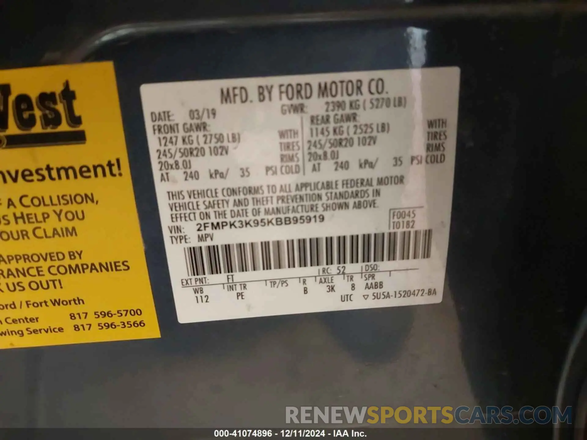 9 fotografías del automóvil dañado 2FMPK3K95KBB95919 FORD EDGE 2019