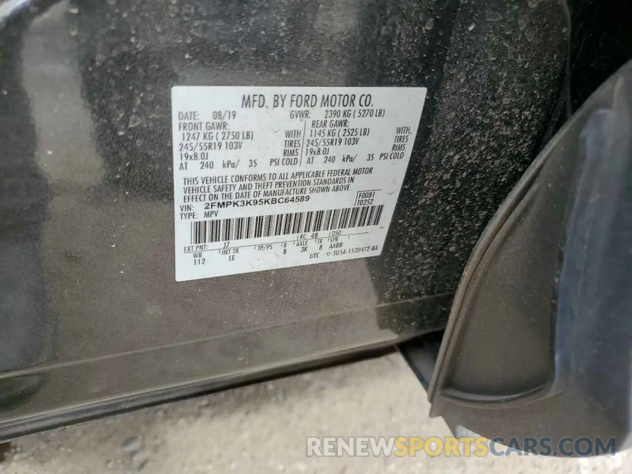 13 fotografías del automóvil dañado 2FMPK3K95KBC64589 FORD EDGE 2019