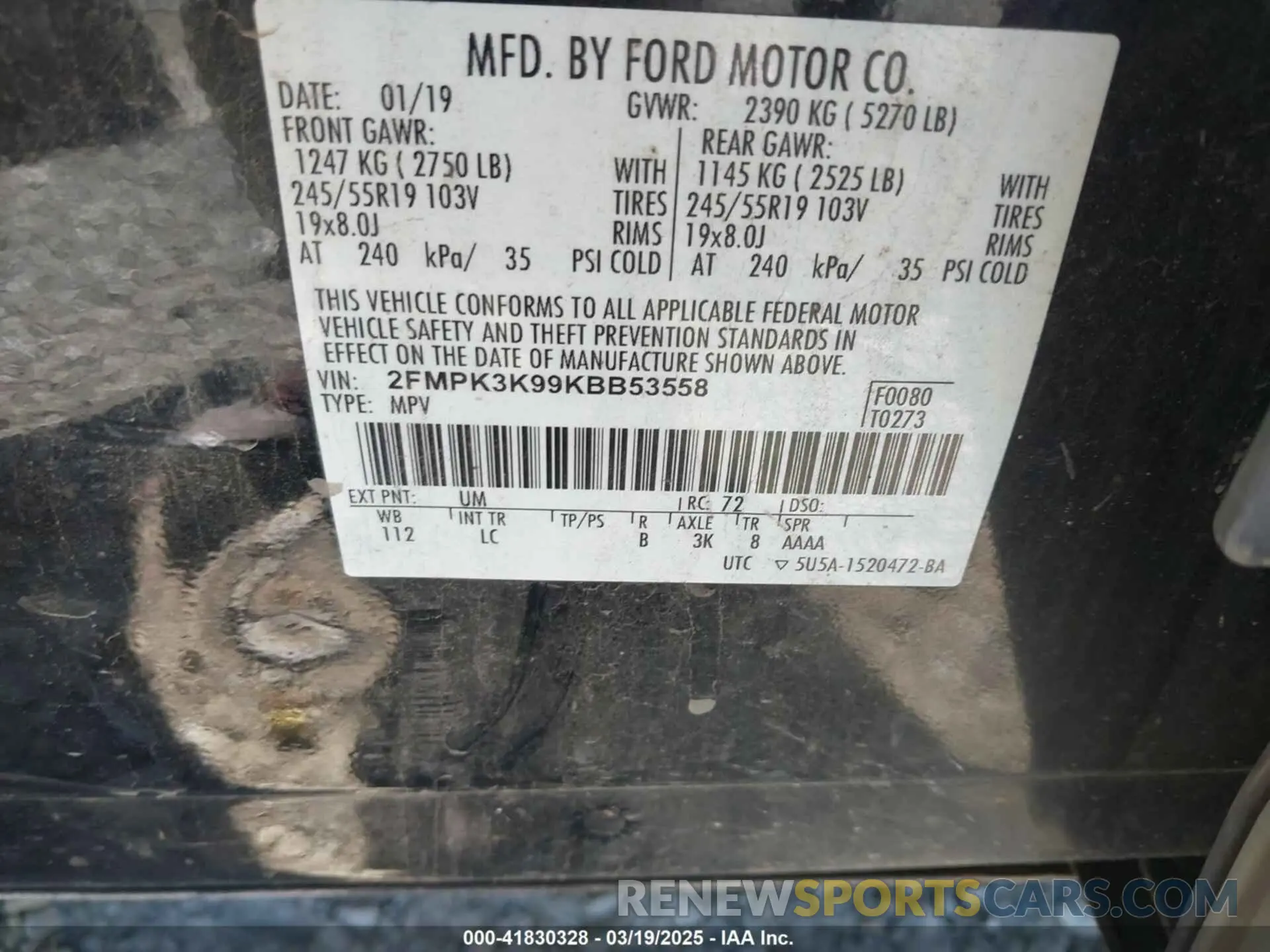 9 fotografías del automóvil dañado 2FMPK3K99KBB53558 FORD EDGE 2019
