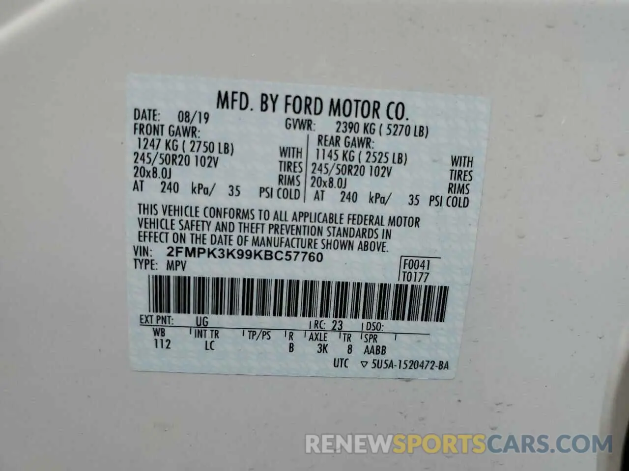 13 fotografías del automóvil dañado 2FMPK3K99KBC57760 FORD EDGE 2019