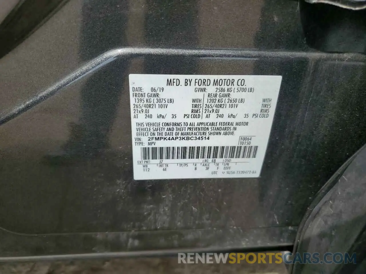 13 fotografías del automóvil dañado 2FMPK4AP3KBC34514 FORD EDGE 2019