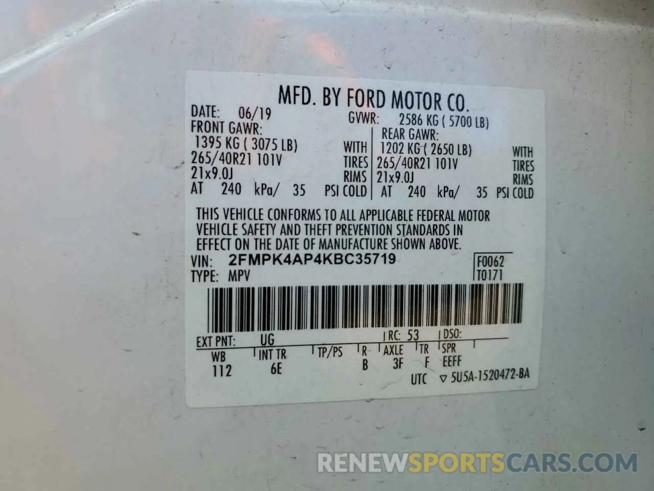 13 fotografías del automóvil dañado 2FMPK4AP4KBC35719 FORD EDGE 2019