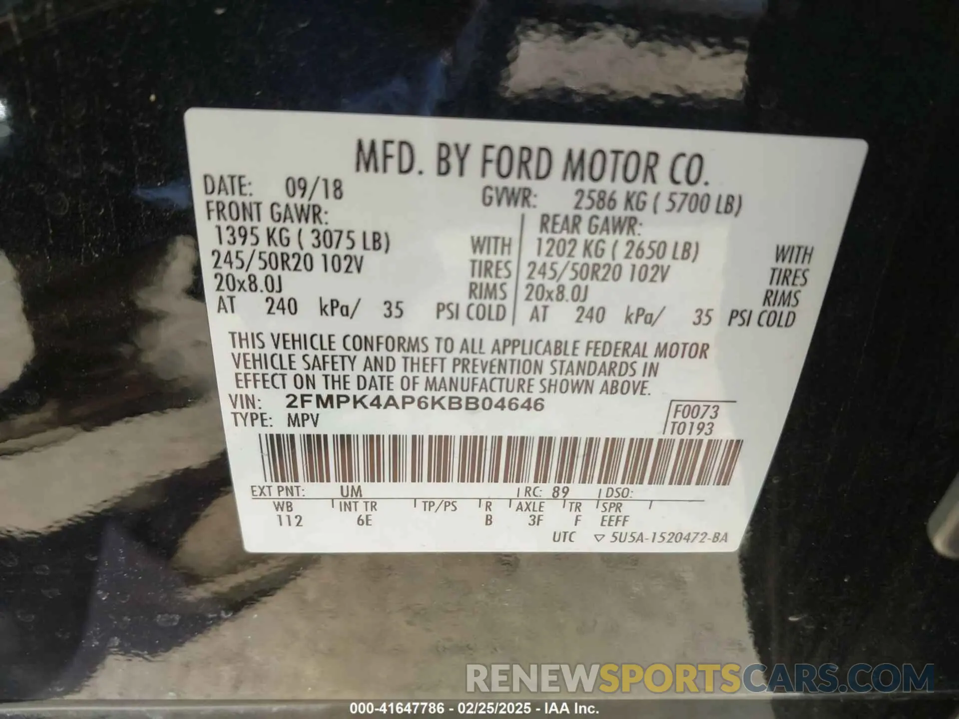 9 fotografías del automóvil dañado 2FMPK4AP6KBB04646 FORD EDGE 2019