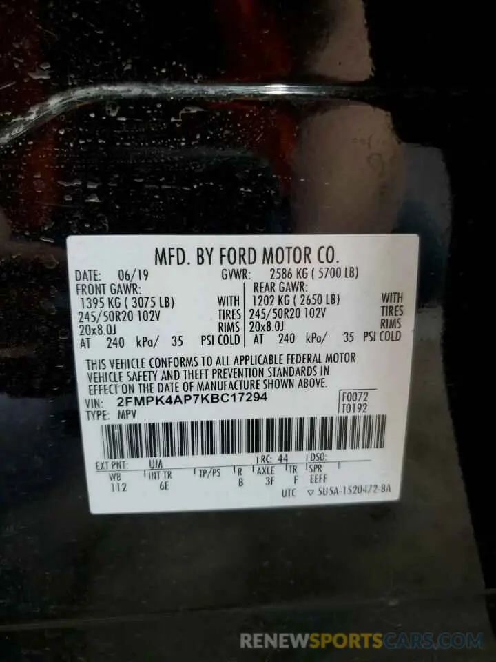 13 fotografías del automóvil dañado 2FMPK4AP7KBC17294 FORD EDGE 2019