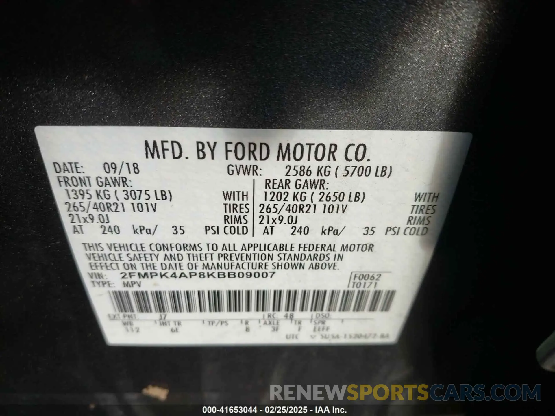 9 fotografías del automóvil dañado 2FMPK4AP8KBB09007 FORD EDGE 2019