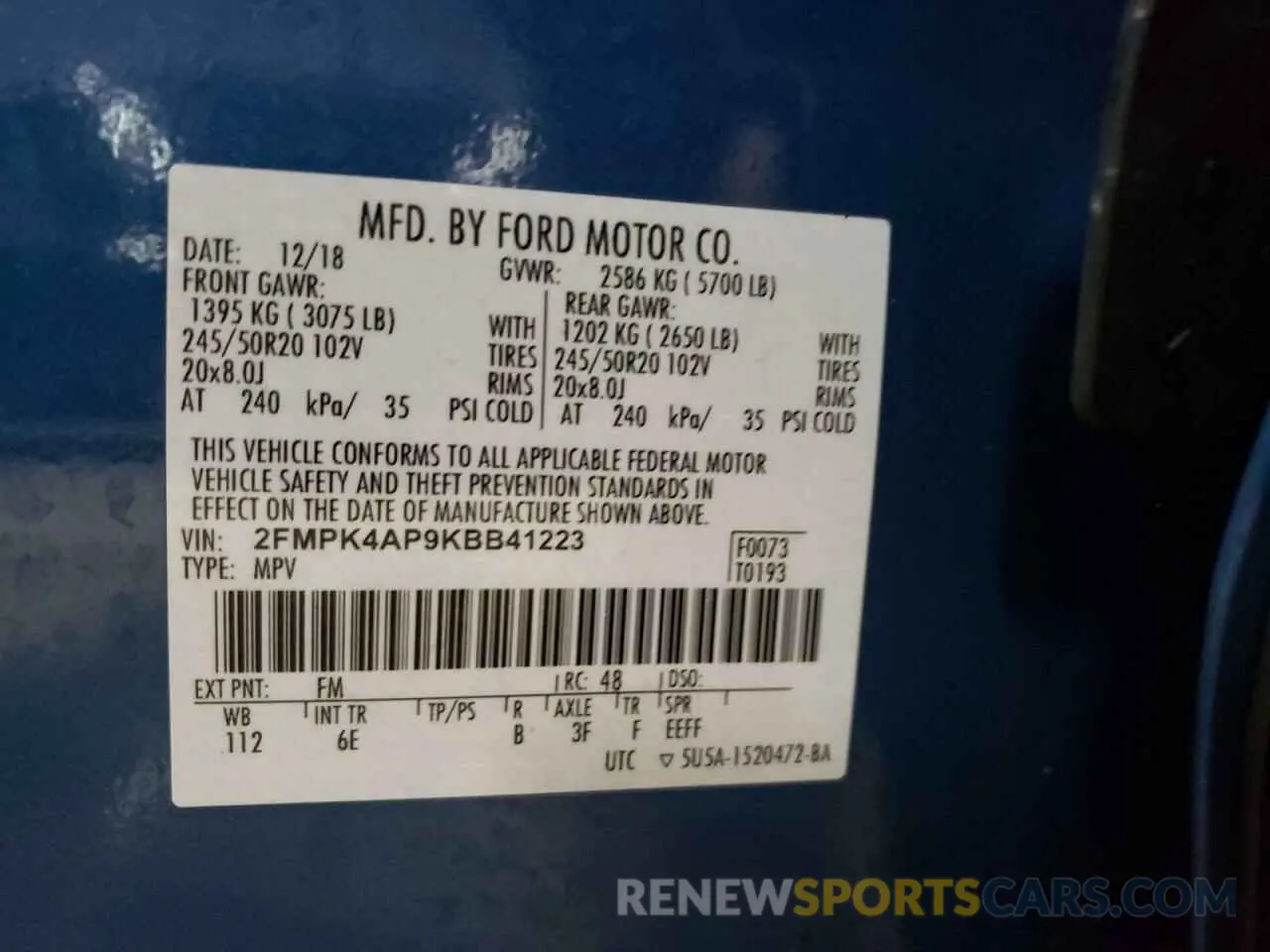 15 fotografías del automóvil dañado 2FMPK4AP9KBB41223 FORD EDGE 2019