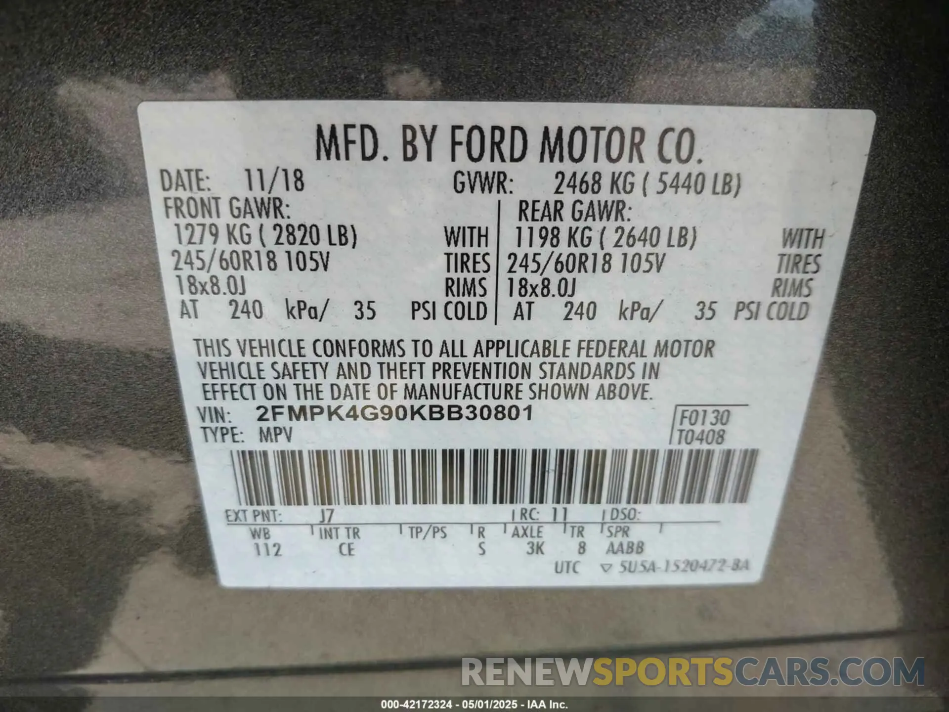 9 fotografías del automóvil dañado 2FMPK4G90KBB30801 FORD EDGE 2019