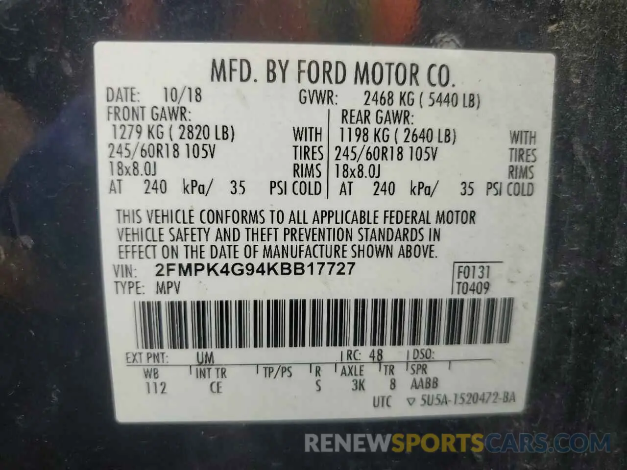 13 fotografías del automóvil dañado 2FMPK4G94KBB17727 FORD EDGE 2019