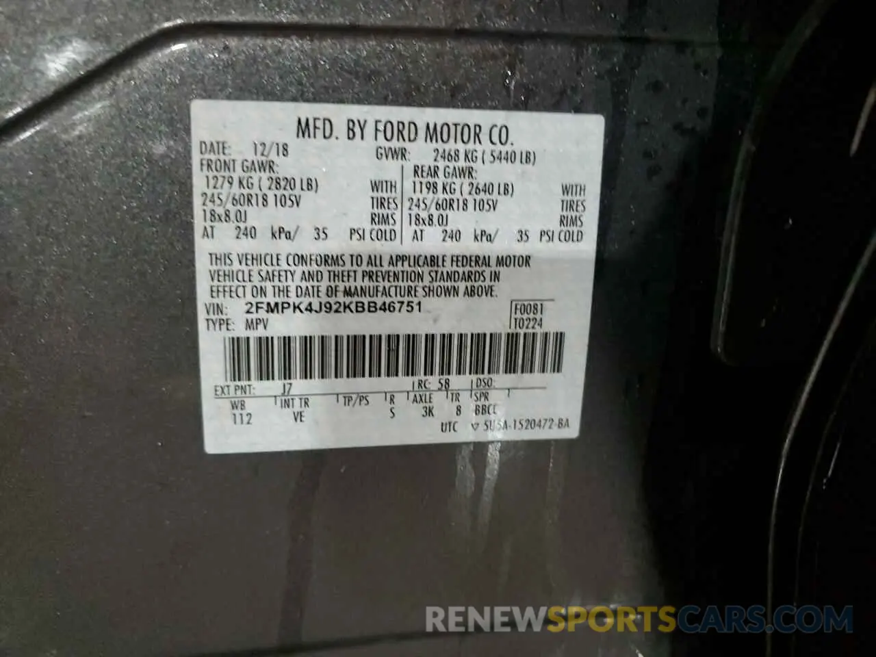 13 fotografías del automóvil dañado 2FMPK4J92KBB46751 FORD EDGE 2019