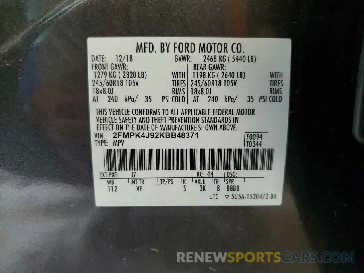 13 fotografías del automóvil dañado 2FMPK4J92KBB48371 FORD EDGE 2019