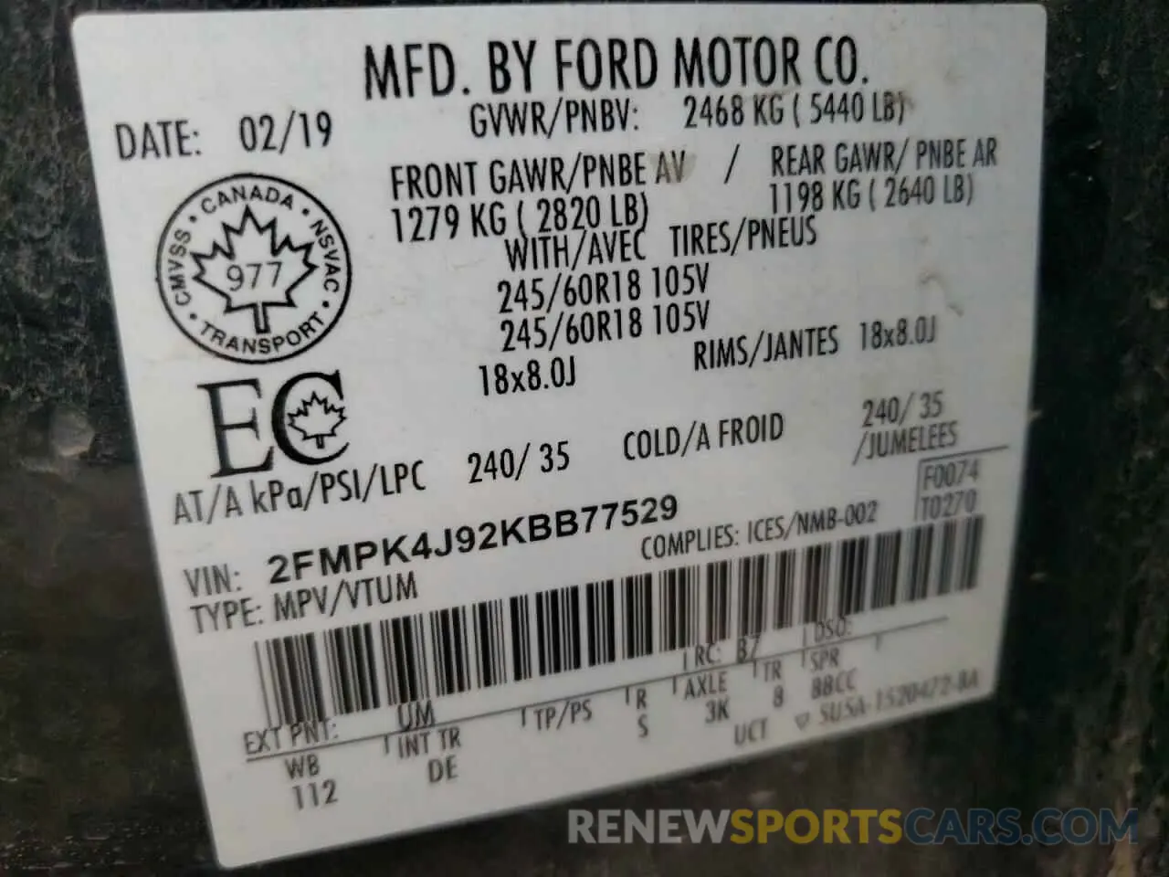 13 fotografías del automóvil dañado 2FMPK4J92KBB77529 FORD EDGE 2019