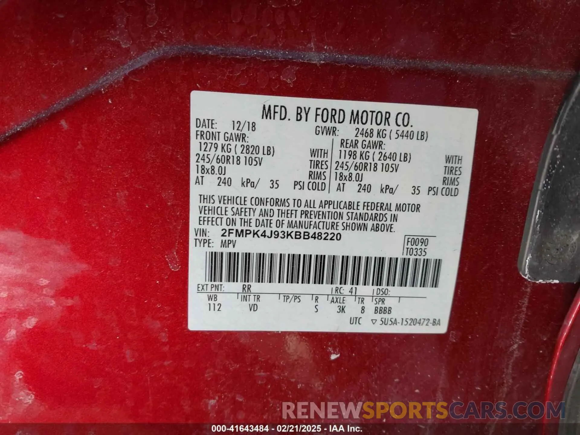 9 fotografías del automóvil dañado 2FMPK4J93KBB48220 FORD EDGE 2019