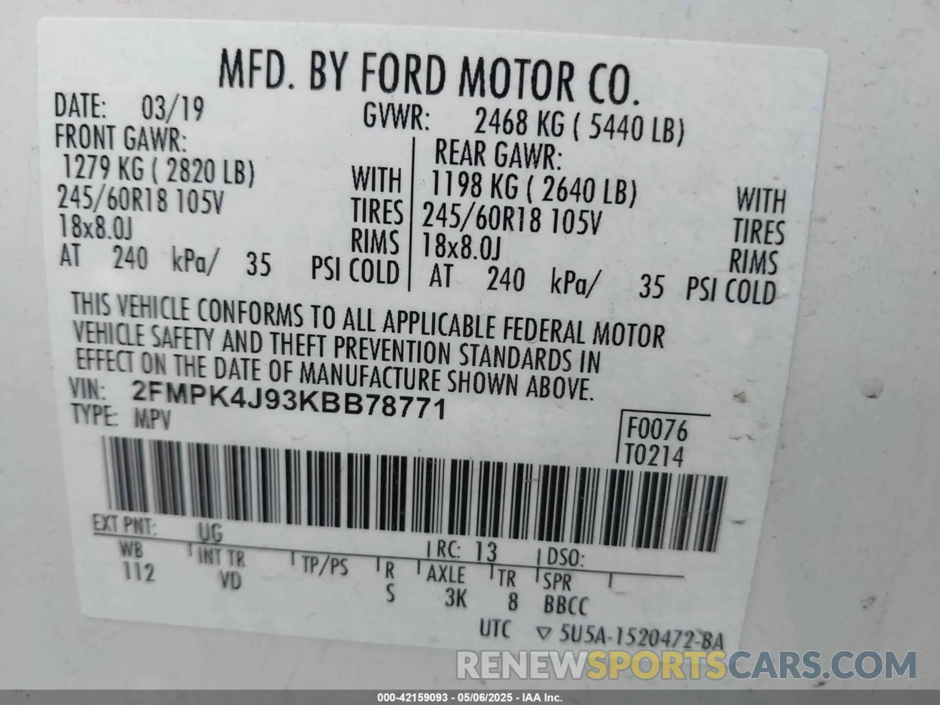 9 fotografías del automóvil dañado 2FMPK4J93KBB78771 FORD EDGE 2019