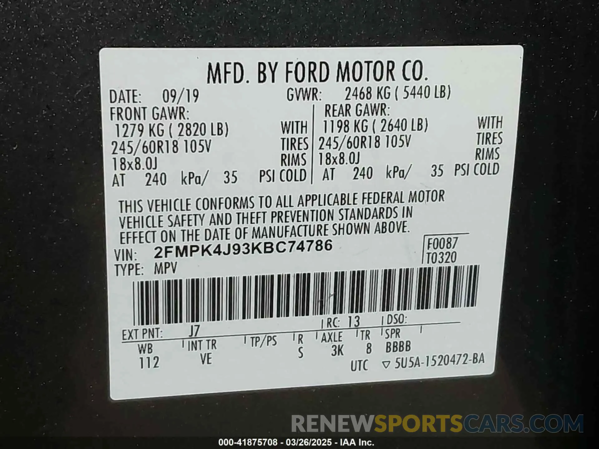 9 fotografías del automóvil dañado 2FMPK4J93KBC74786 FORD EDGE 2019