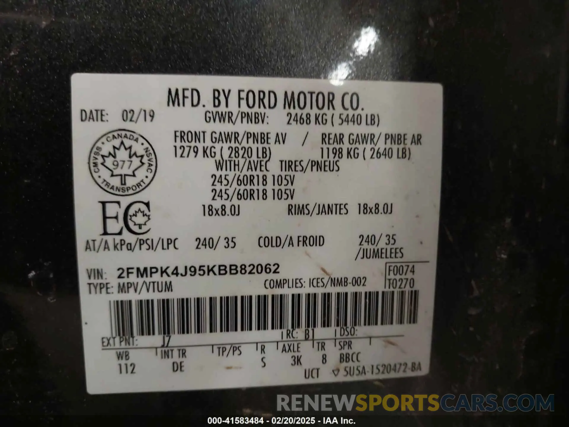 9 fotografías del automóvil dañado 2FMPK4J95KBB82062 FORD EDGE 2019