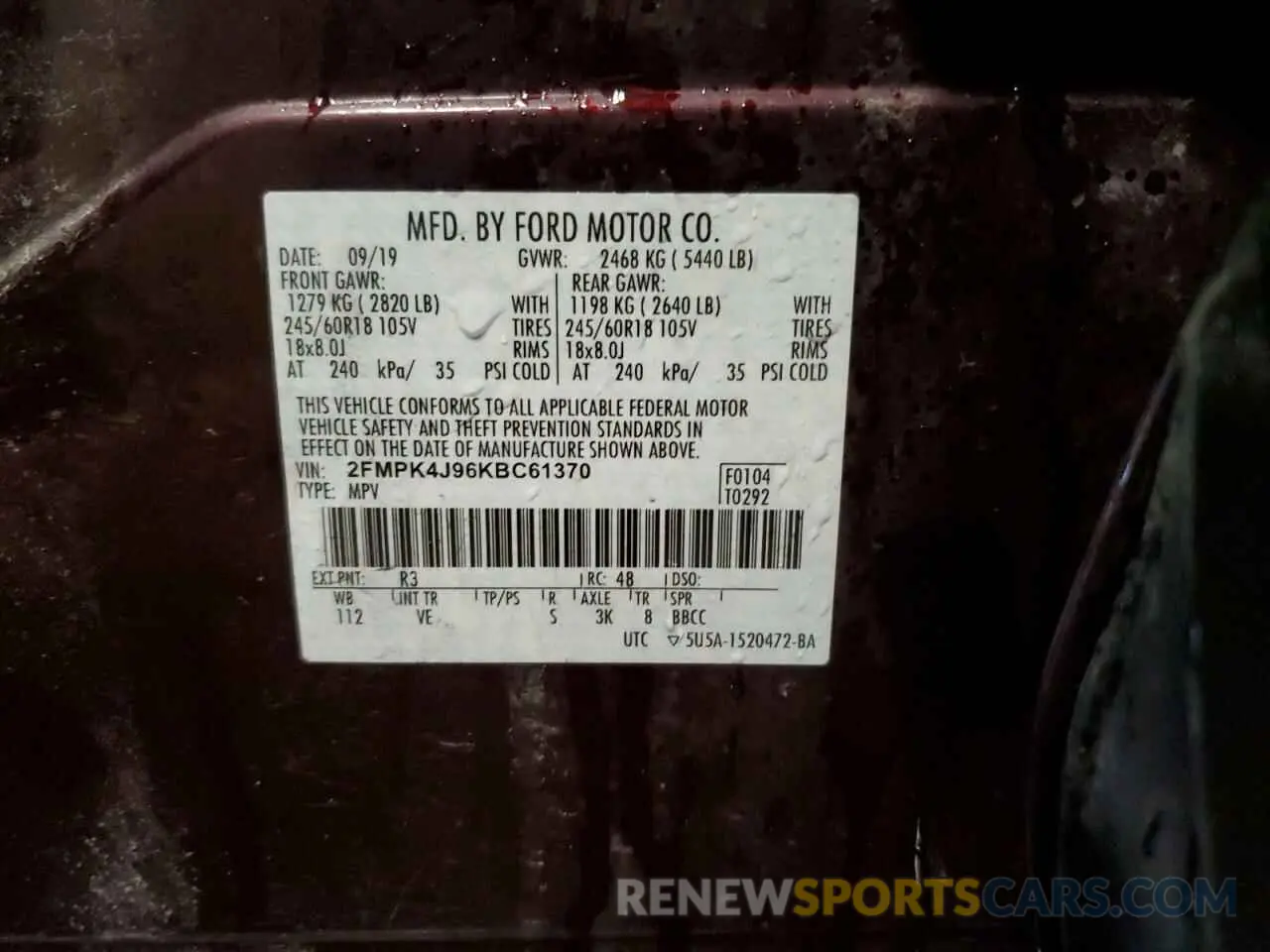 14 fotografías del automóvil dañado 2FMPK4J96KBC61370 FORD EDGE 2019