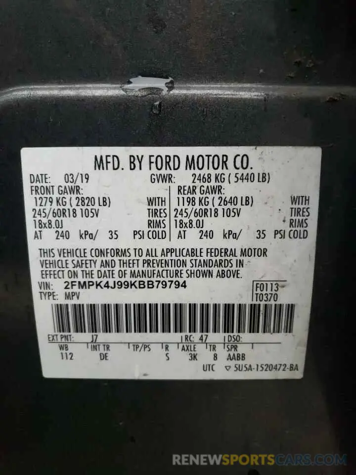 13 fotografías del automóvil dañado 2FMPK4J99KBB79794 FORD EDGE 2019