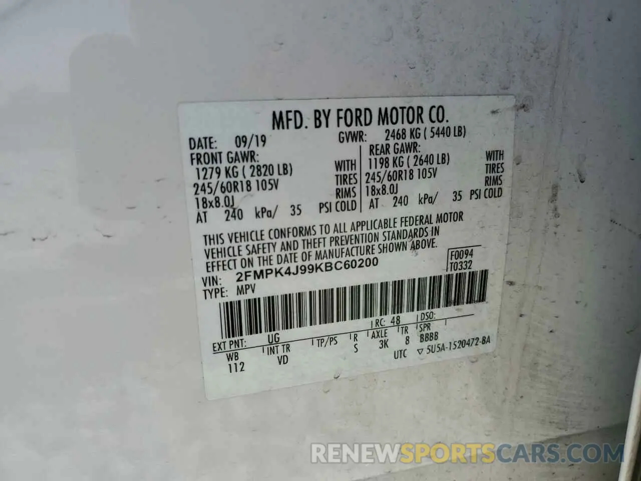 13 fotografías del automóvil dañado 2FMPK4J99KBC60200 FORD EDGE 2019