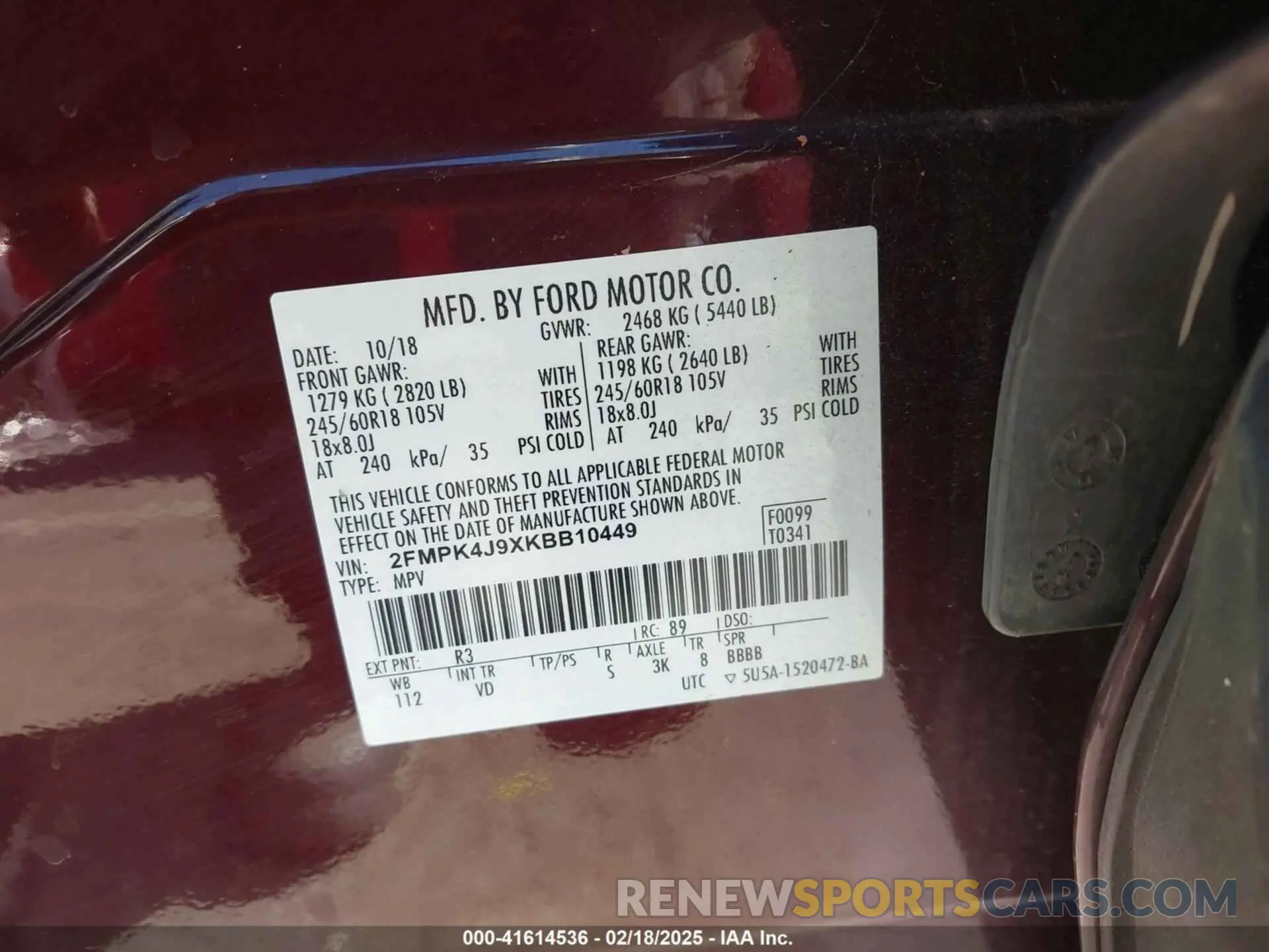 9 fotografías del automóvil dañado 2FMPK4J9XKBB10449 FORD EDGE 2019