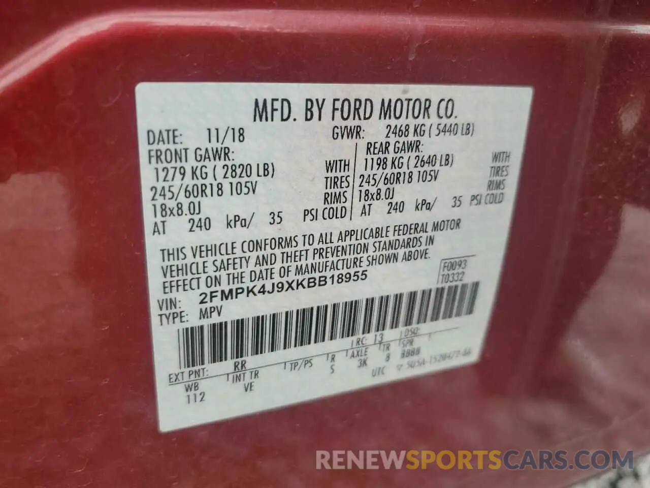 14 fotografías del automóvil dañado 2FMPK4J9XKBB18955 FORD EDGE 2019