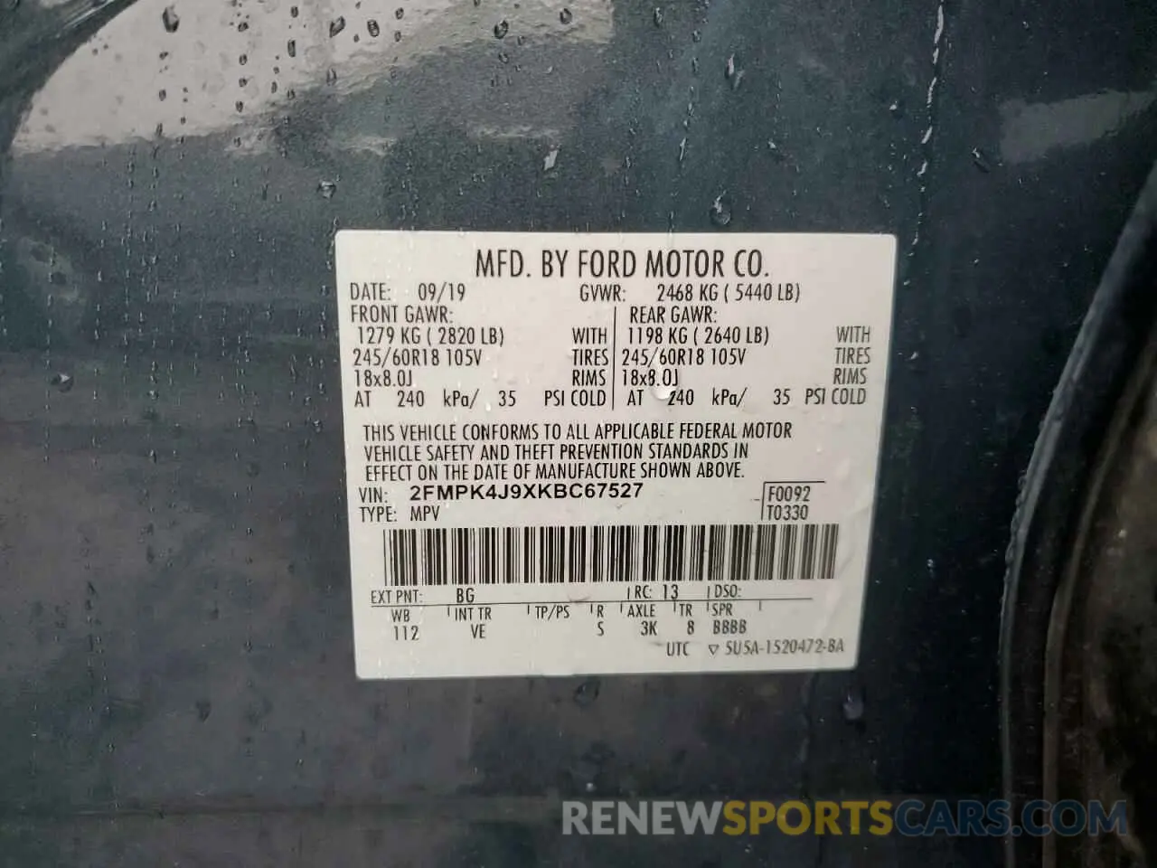 14 fotografías del automóvil dañado 2FMPK4J9XKBC67527 FORD EDGE 2019