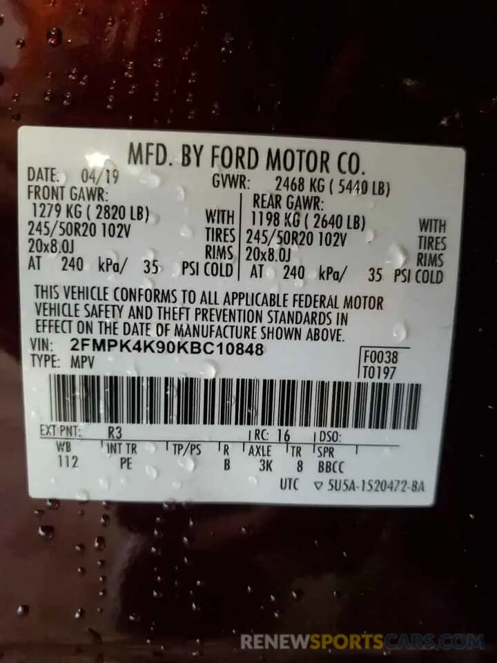 14 fotografías del automóvil dañado 2FMPK4K90KBC10848 FORD EDGE 2019